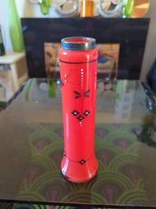 Antike böhmisch tschechische Tango Glas Vase orange mit schwarzem Faden gepunzt Kragen - Bild 1 von 7