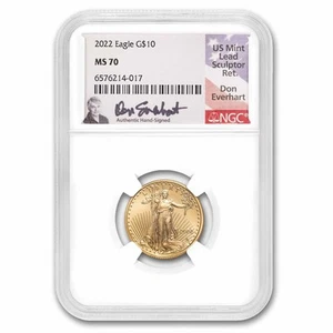 2022 1/4 oz American Gold Eagle MS-70 NGC (Everhart) - Picture 1 of 3