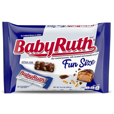 FERRERO Baby Ruth, Chocolatey, Peanut, Caramel, Nougat, Fun Size Candy Bars, 10.2 oz