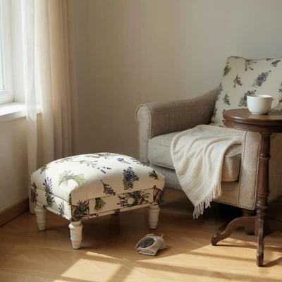 Lavender Fabric Tapestry Ottoman Footstool With Drawer Lounge Padded Footstool - Image 1 of 4