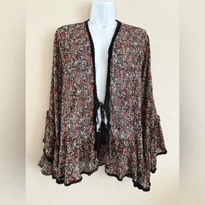 Free People Lola Sheer Dark Floral Kimono Small Whimsigoth Boho - Picture 1 of 14