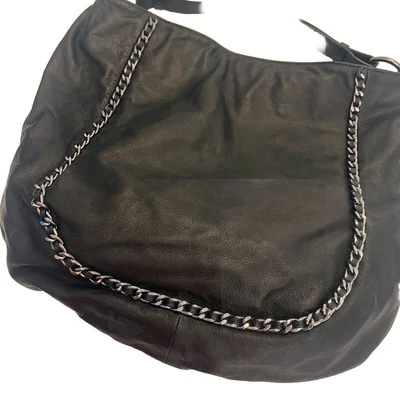 Bolso de Hombro Abro Negro Boho Holgado Hobo Cadena Cuero Italiano Hippie Foto 1 de 4