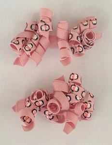 Gymboree Girls Polar Pink Penguin Curlies Curly Hair Clips Barrettes Pink Black - Picture 1 of 2