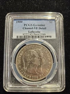 1900 $1 LAFAYETTE COMMEMORATIVE SILVER DOLLAR PCGS Cleaned - VF DETAIL - Picture 1 of 5