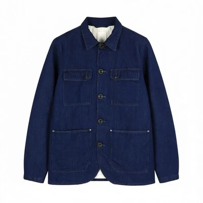 NUDIE JEANS Ricco Dark Hemp Men's Jacket XL Blue Denim Button Lined Polo - Image 1 of 4