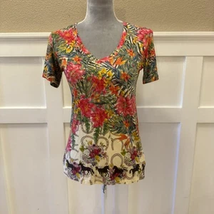 Johnny Was Floral Horses Horseshoe Blouse Top Size:XXS V-neck Stretchy Bamboo - Picture 1 of 10