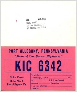 KIC-6342 QSL Card Port Allegany PA Seneca Highlands Peace Heart 1960s Ham Radio - Picture 1 of 1