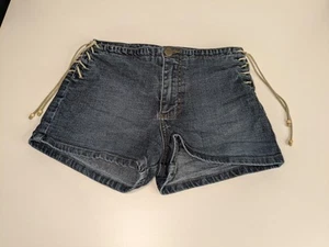 Vtg Y2K Mudd Yo Jean Booty Shorts Side Tie Size 1 Denim Bead Boho Western Summe - Picture 1 of 9