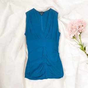 Blue Ruched Tank Top Blouse Summer Boho Sleeveless Dressy Business Size 2XS Y2K - Picture 1 of 6