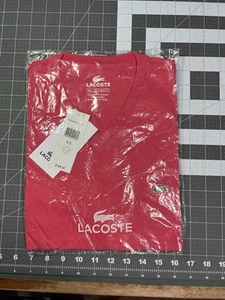 Lacoste 💯% Pima Cotton V-Neck T-Shirt - Dahlia Pink - Size 4 (Small) - MSRP $49 - Picture 1 of 3