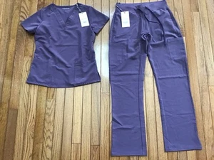 New Mandala Dewberry Purple Scrub Pant Cargo Set Size XXS V-neck Pockets (C4-39 - Picture 1 of 11