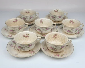 14 Stck. Vintage antike Büffel Keramik Anfang 1900 TEETASSE & UNTERTASSE (x7) Lot - RAR - Bild 1 von 24