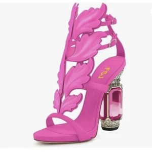 FSJ Women Open Toe Stylish Sandal Ankle Strap Chunky Block High Thick Heels Pink - Picture 1 of 7