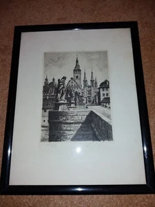 gerahmter Kunstdruck Alte Mainbrücke in Würzburg mit St. Josephus - Bild 1 von 4