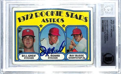 1972 Topps J.R. RICHARD Signed ASTROS Rookie Card Beckett Witness BAS SLABBED - Image 1 of 3
