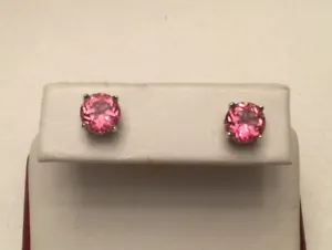 14K White Gold Stud Earrings with 2 carat Natural Pink Topaz  2.8 grams - Picture 1 of 5