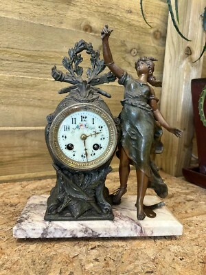 Antique Mantle Clock Vincenti & Cie C:-1855 Romanic Figure & Floral Bell Strike. - Image 1 of 4