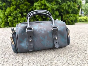 PLAYBOY MINI Bolso de Mano Algodón Negro con Lindo Estampado Conejo Azul Y2K 00s - Imagen 1 de 15