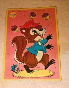 Built Rite Toys Sta-N-Place FURRY Inlaid Tray Puzzle #126 Squirrel Acorn U.S.A. - Picture 1 of 6