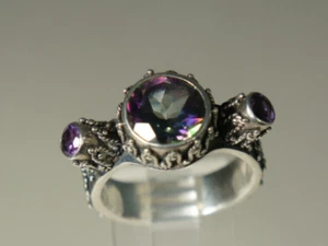 Artisan Mystic Topas Amethyst 925 Silber verziert Cocktail Ring Größe 9 - Bild 1 von 7