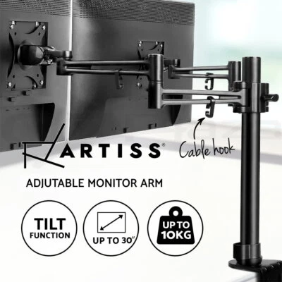 Artiss Dual Monitor Stand Arm Desk Mount 30'' HD LED Display TV Screen Holder - image 1 of 4