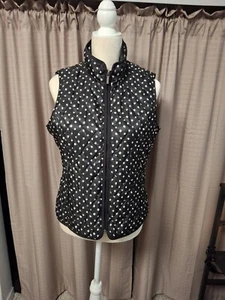 Lands' End Puffer Vest Black with White Polka Dots Zip Pockets Size Small - Picture 1 of 7