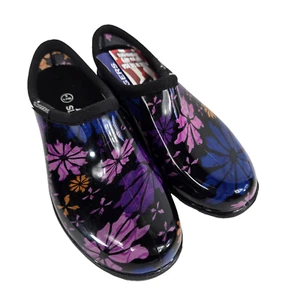 Sloggers Women's Size 6 Black with Floral Waterproof Garden Slip On Shoes New - Picture 1 of 9