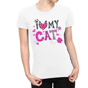 1Tee Damen T-Shirt I Love My Cat Love Heart - Bild 1 von 15