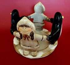 Yankee Candle Penguin and Girls Three Wick Candle Holder.  7" Across