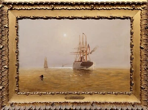 Alexander Charles Stuart-US Frigate Steam & Sail on the Delaware River-Oil paint - Picture 1 of 12