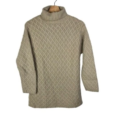 Suéter Grayson & Dunn Beige Tejido Diamante Textura Cachemira Cuello Alto M Foto 1 de 4