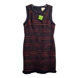 Kate Spade Tweed Fringe Dress Size 14 Sheath Brown Lined Wool Blend - Picture 1 of 16