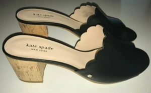 New KATE SPADE New York Scalloped Edge Sandal Cork Heel BLACK size 10 - Picture 1 of 8