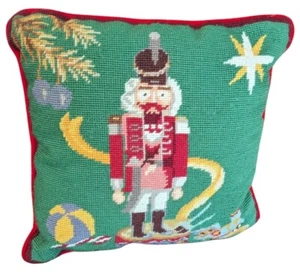 Imperial Elegance Nutcracker Needlepoint Pillow Christmas Red Velvet Wool VTG - Picture 1 of 9