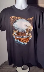 Vintage Single Stitch BUFFALO NEW YORK Harley Davidson 1987 3-D Eagle Tshirt - Picture 1 of 7