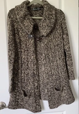 Brittany Black Brown and Beige Cardigan Sweater Size L Ramie and Acrylic  - Image 1 of 4