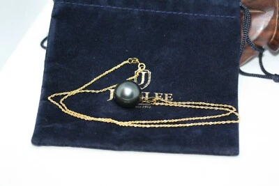 Collar colgante de perlas con concha negra de oro real de 14 quilates AAA 16 mm ORO DE 18 QUILATES 18" Foto 1 de 4