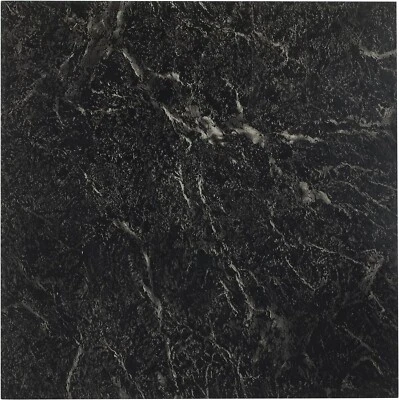 Vinyl Floor Tiles 12" x 12" Peel & Stick Marble Black with White Vein 20-Pack - Image 1 of 2