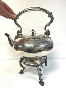 Antique 19th C Victorian Silver Plate Tilting Teapot on Stand Hallmarks - Picture 1 of 9