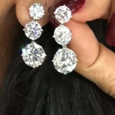 6.20 Ctw Lab Created Diamond 14K White Gold Plated Women's 3 Stone Drop Earrings - Image 1 of 4