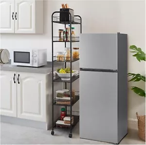 Slim Rolling Storage Cart,6 Tier Utility Carts Mobile Shelf Tower Rack 6 Baskets - Picture 1 of 29