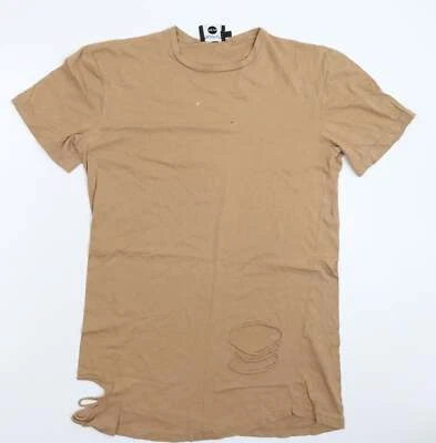 Boohoo Mens Beige Cotton blend T-Shirt Size M - Distressed - Image 1 of 4