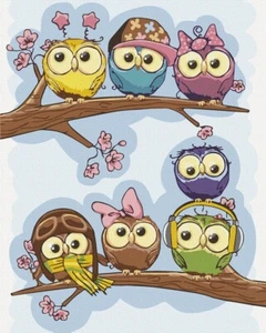 Paint by Numbers kit with Frame, 19.7x15.7in - Fashion Owls - 15510 - Picture 1 of 5