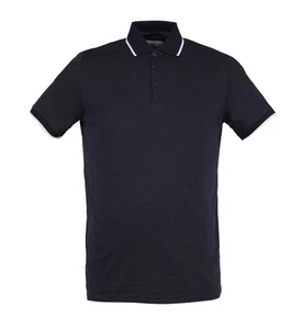 Mens Guide London Short Sleeve Navy Blue Jacquard Dot Polo Shirt Jersey SJ4443 - Picture 1 of 3