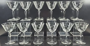 12 Libbey Windswept Champagne Sherbet Glass Set Vintage Clear Etch Stemware Lot - Picture 1 of 23