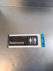 Hillman 9x3-Inch - Restrooms Information Sign, Black - Self Adhesive - Picture 1 of 4