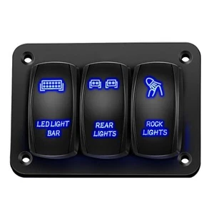 3 Gang Blue LED Waterproof Rocker Switch Panel Breakers Car Marine Boat RV 12V - Foto 1 di 7