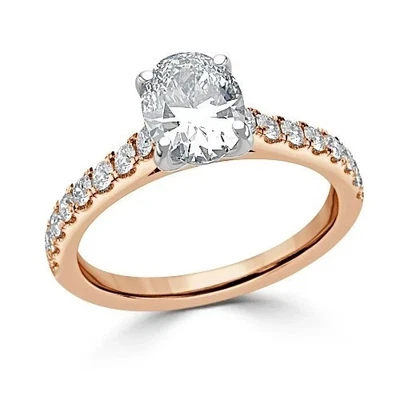 Anillo de aniversario de diamantes de corte ovalado de 1,30 quilates de oro rosa de 14 k talla 6 Foto 1 de 4