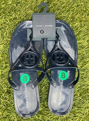 Tamanho 8 Tommy Hilfiger Vedna Sandálias Tanga Azul Escuro Gelatina Logotipo Flip Flop NOVO - Imagem 1 de 4