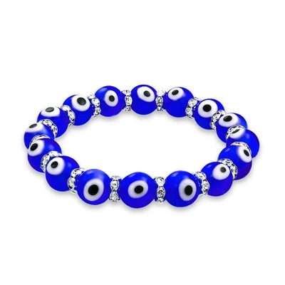 Pulsera elástica colorida con cuentas de vidrio turco mal de ojo con espaciadores de cristal Foto 1 de 4